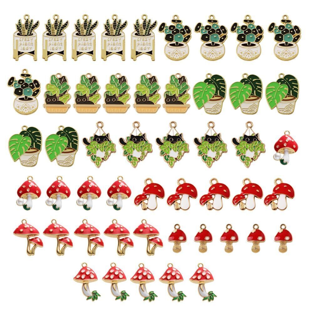 4372 50Pcs Enamel Gold Plated Colorful Cute Mushroom Shape and Alloy Enamel